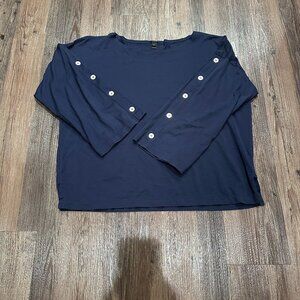 JCrew | Navy Cotton Long-Sleeve Top w/White & Gold Button Details | Size M